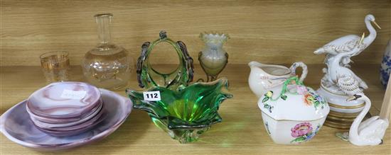A Herend lidded pot, mixed glassware, ceramics etc
